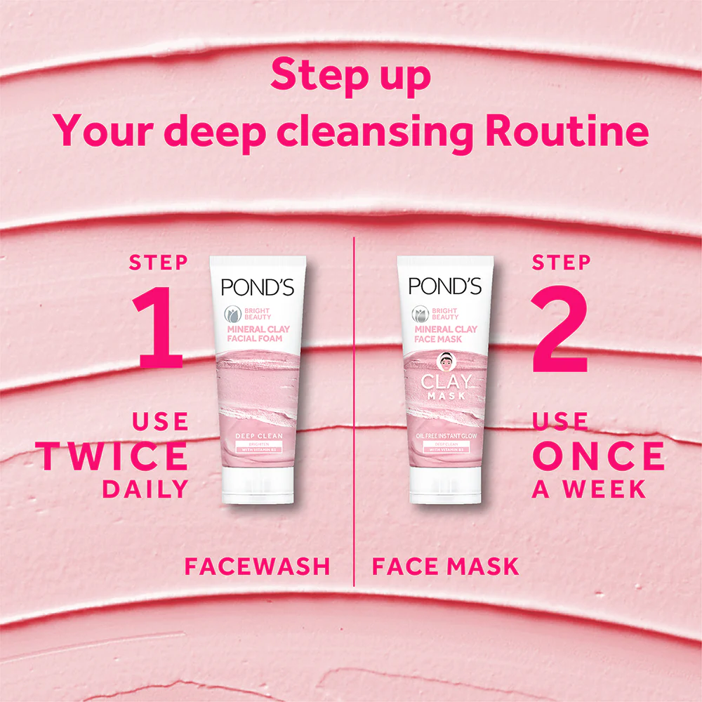 POND'S Bright Beauty Mineral Clay Facial Foam With Vitamin B3+, Oil Free Instant Glow, (90gm) - Image 8