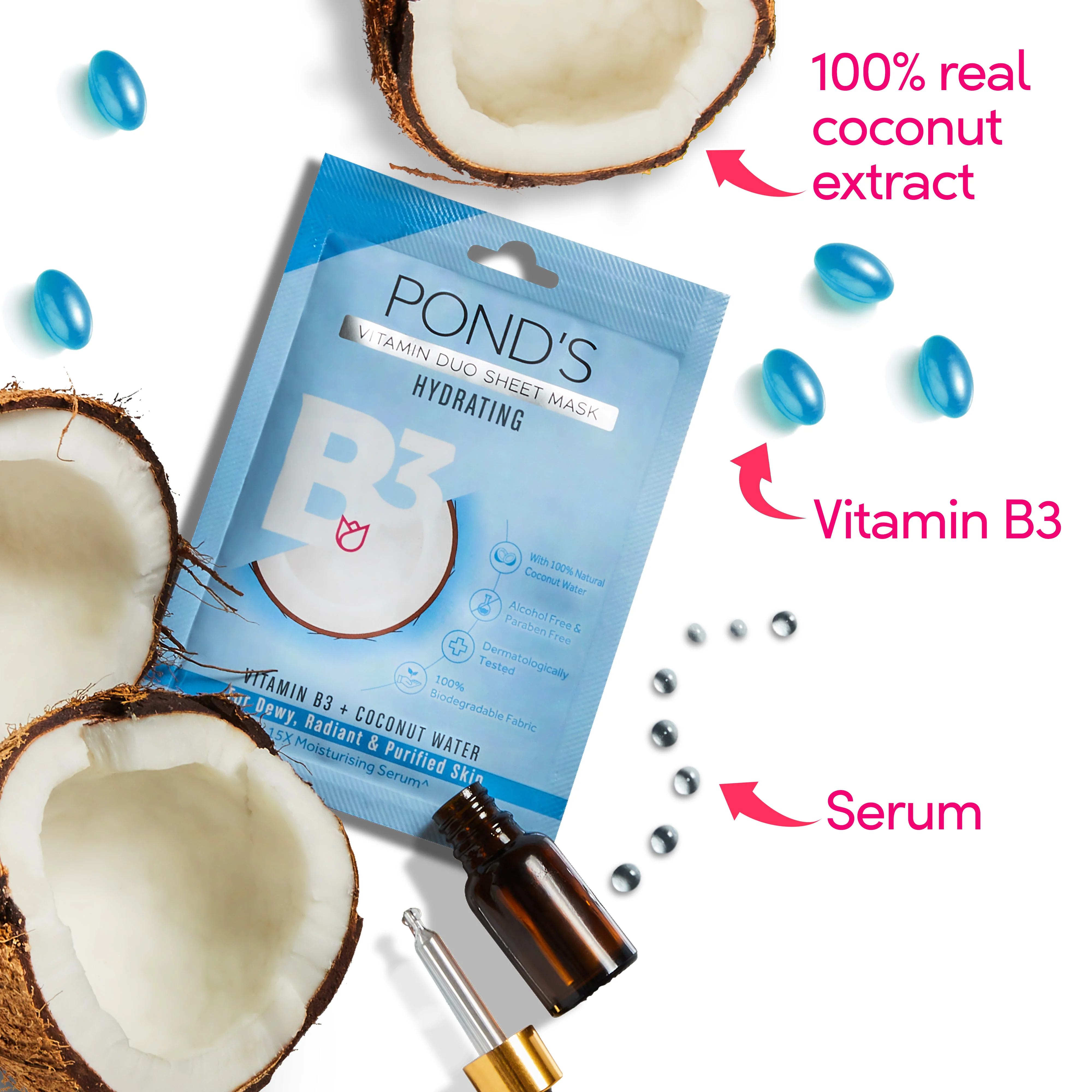 POND'S Hydrating Sheet Mask With 100% Natural Coconut Water & Vitamin B3 - Image 4