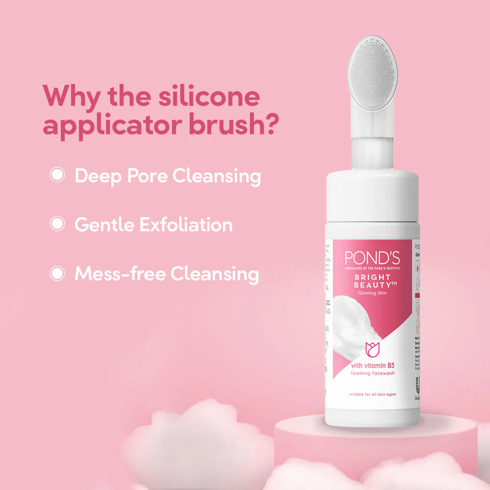 POND'S Bright Beauty Foaming Brush Facewash for Glowing Skin, Deep Clean Pores, All Skin Types (150 ml) - Image 6