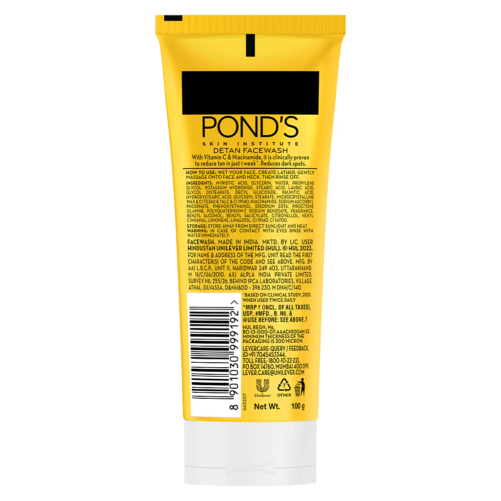 POND'S DeTan Facewash, With Niacinamide & Vitamin C, Reduces Tan in 7 Days, For All Skin Types,100g - Image 8