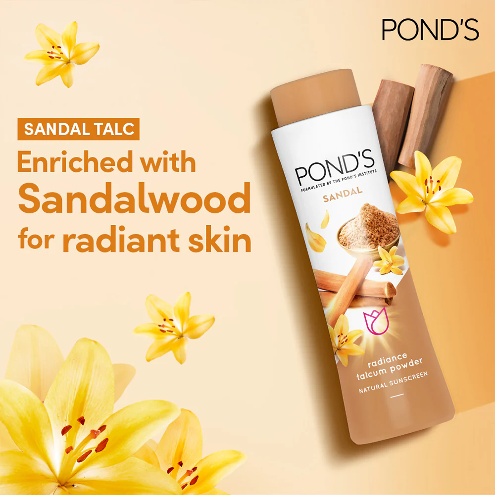 POND'S Sandal Radiance Talcum Powder, Natural Sunscreen, 300 g - Image 4